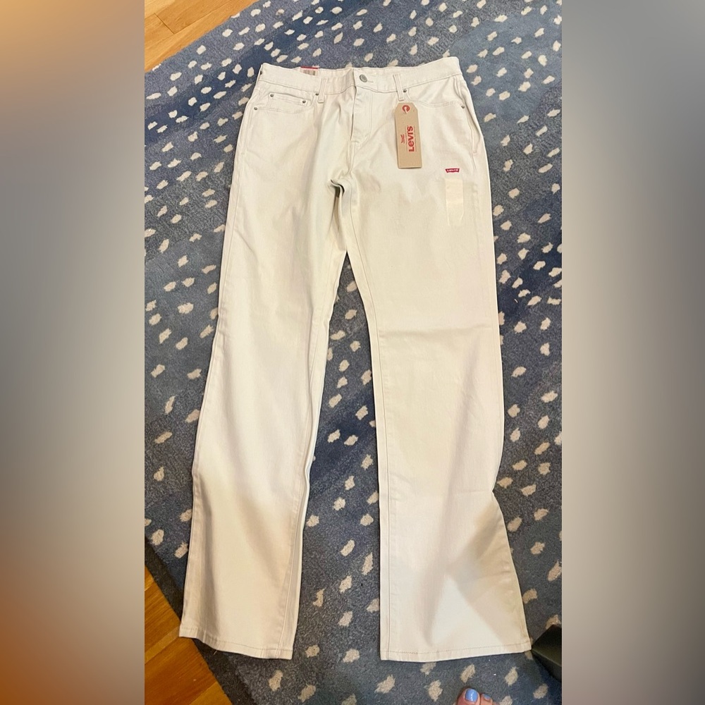 Levi's 505 Straight Leg Mid Rise Jeans, Natural Beige Denim, Size 12